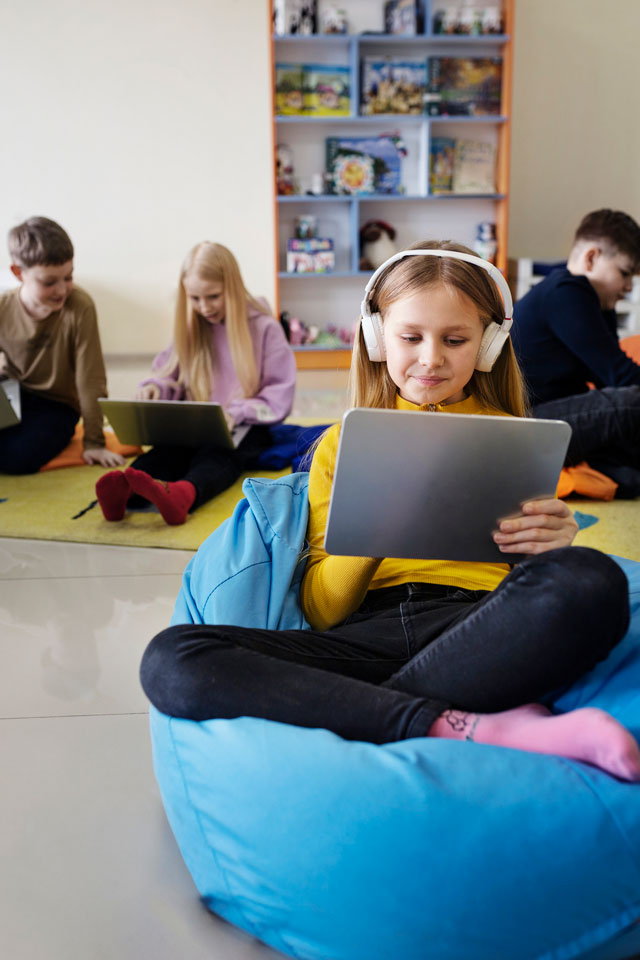 kids-using-tablet-laptop-work-listening-musicklein
